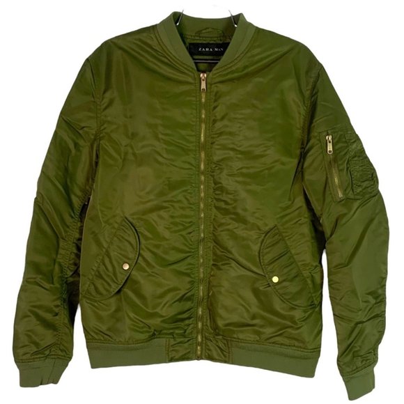 Zara Other - ZARA GREEN BOMBER JACKET MILITARY COAT MEN JACKET FRONT ZIPPER MEN SIZE LARGE